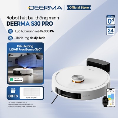 Robot hút bụi lau sàn Deerma S30 Pro lực hút 15.000Pa thiết kế chống rối, điều khiển từ xa qua Mi Home App - BH 24 Tháng
