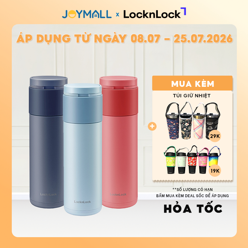 Bình giữ nhiệt LocknLock Hidden Moon LHC3275 490ml, Hàng chính hãng, nắp mở 1 chạm tiện lợi -JoyMall