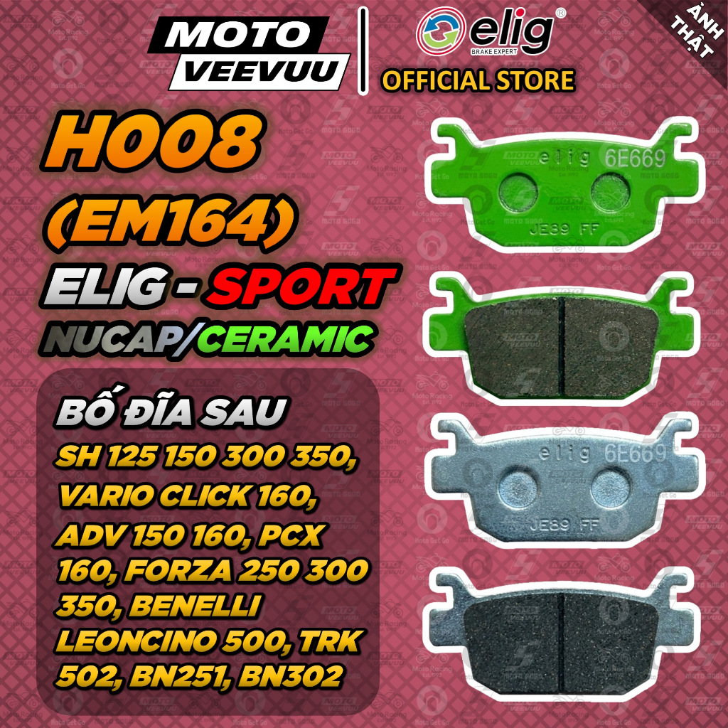 [MTVV] Bố thắng má phanh dĩa ELIG SPORTS NUCAP NRS CERAMIC EM164 H008 Bố sau xe SH Vario Click 160 A