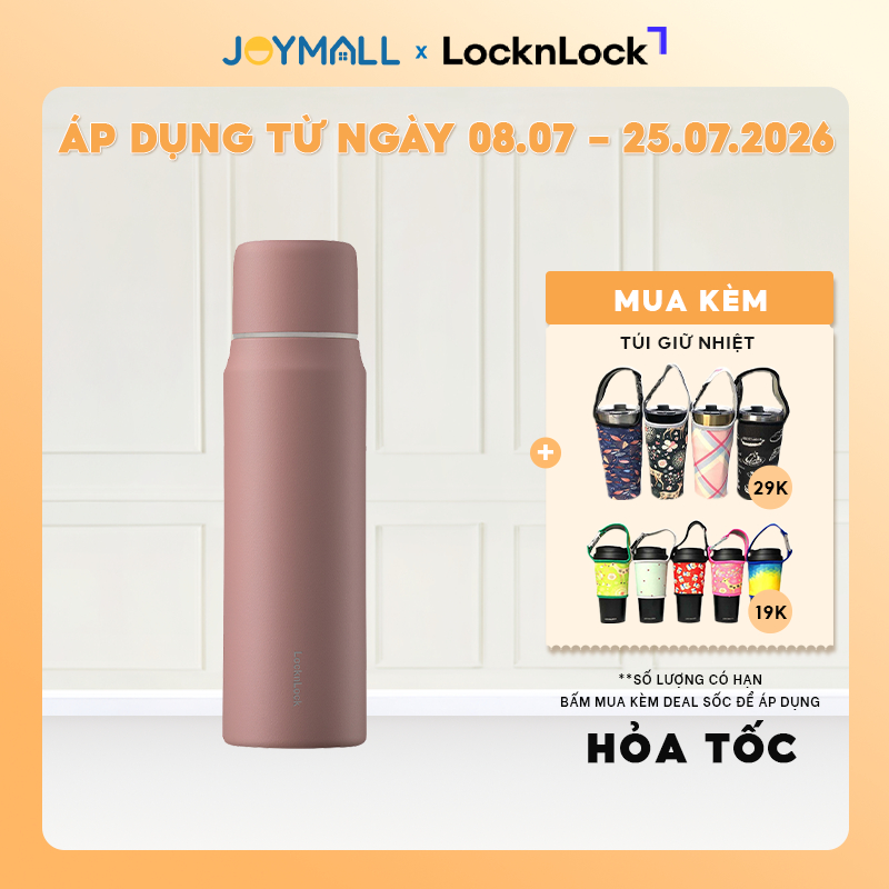 Bình giữ nhiệt LocknLock 505ml Hồng LHC1487PIK - Hàng chính hãng, nắp dùng làm cốc nước - JoyMall