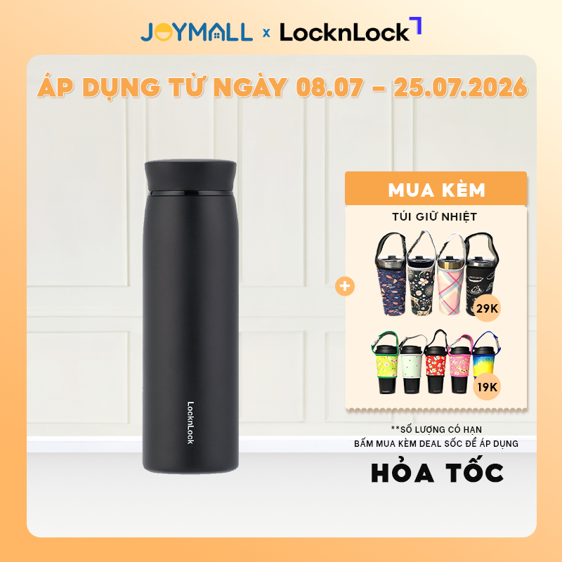 Bình giữ nhiệt LocknLock Màu Đen LHC4244BLK 460ml, Hàng Chính Hãng, Có Khay Lưới Lọc Trà - JoyMall
