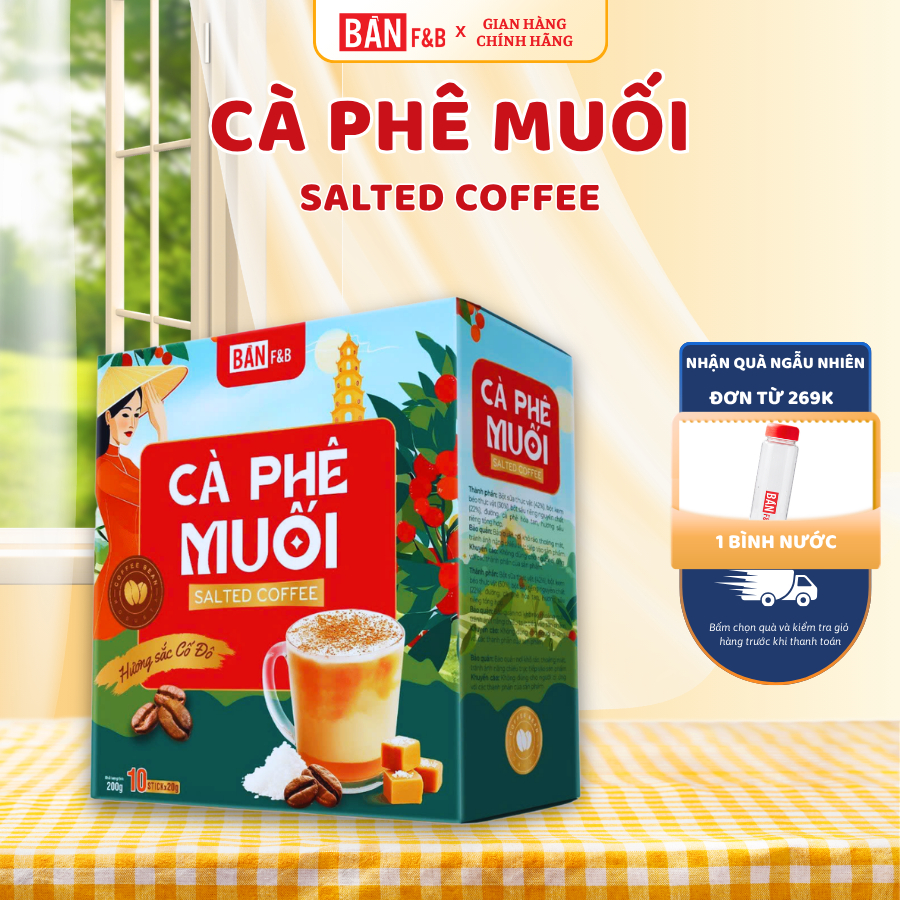 Cà Phê Muối Chuẩn Vị Huế, Cà Phê Hòa Tan Hương Sắc Cố Đô Bản F&B Hộp 10 gói 200g - Bản F&B