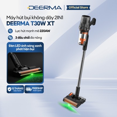 Máy hút bụi không dây tích hợp lau sàn Deerma T30W XT lực hút 27Kpa kèm hệ thống đèn xanh phát hiện bụi - BH 12 tháng