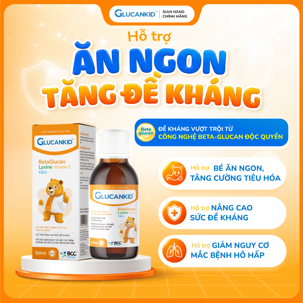 Siro Glucankid ăn ngon hỗ trợ tăng đề kháng, giảm nguy cơ mắc bệnh hô hấp cho bé - TPBVSK