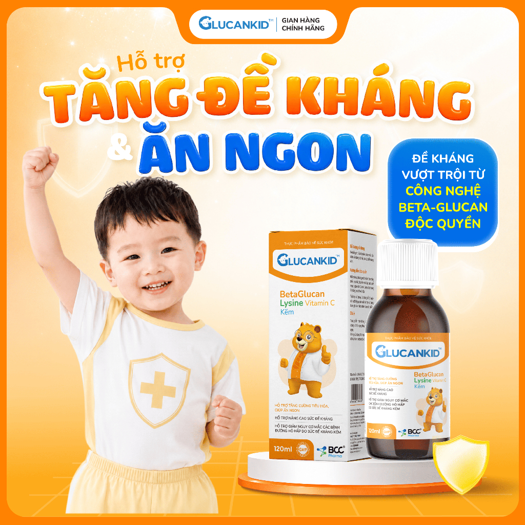 Siro Glucankid tăng đề kháng, hỗ trợ ăn ngon, giảm nguy cơ mắc bệnh hô hấp cho trẻ - TPBVSK BCC PHAR