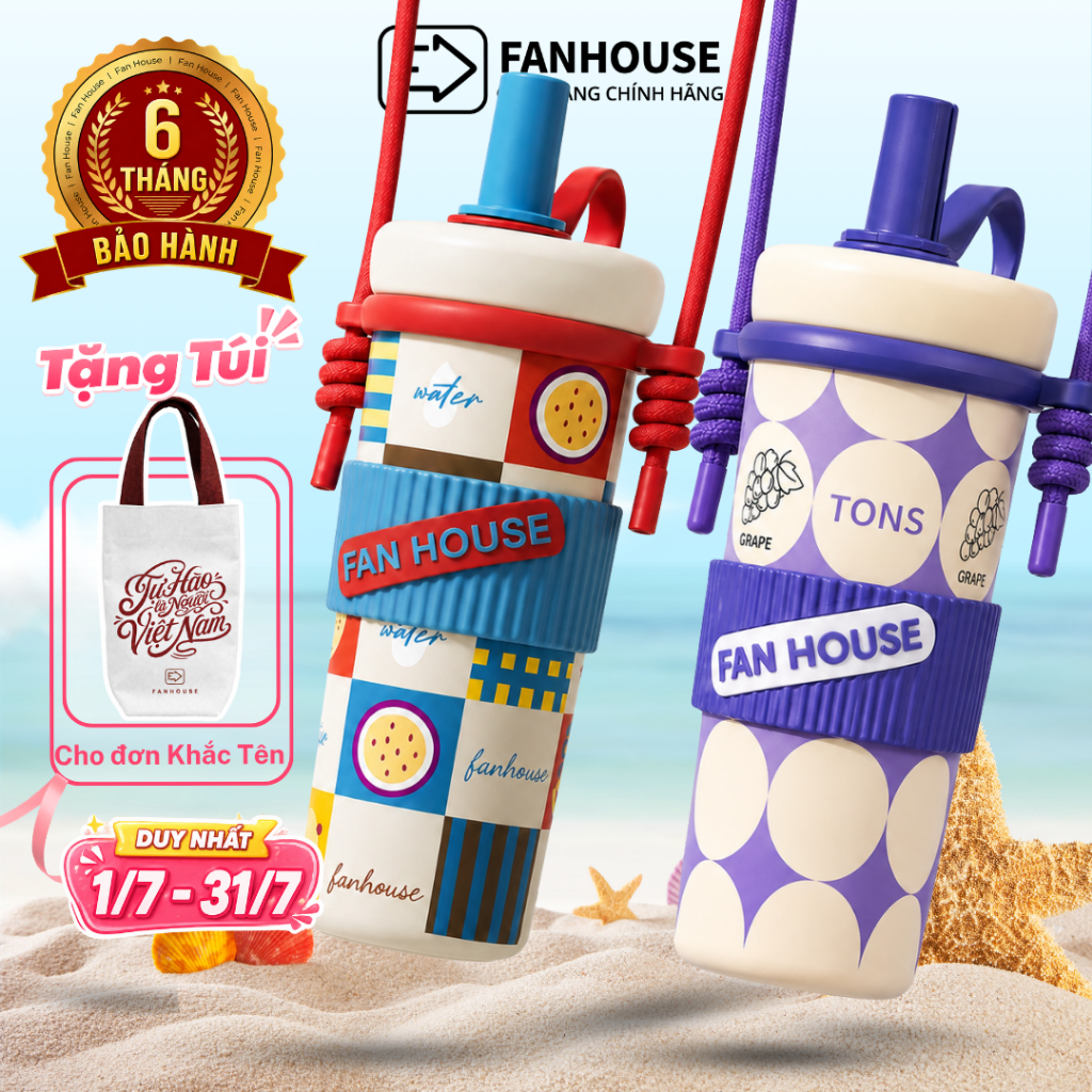 Ly giữ nhiệt Straw Cup Ceramic 720ml inox 316L phủ sứ bình giữ nhiệt Fan House in hình tặng túi | BigBuy360 - bigbuy360.vn