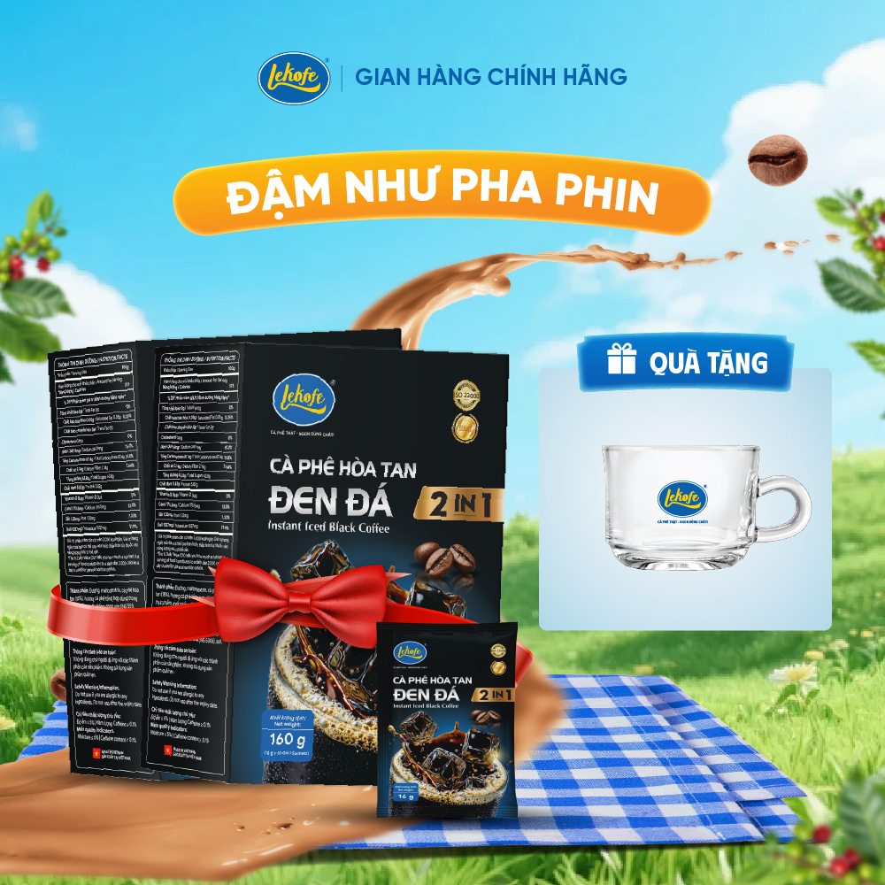 COMBO 2 HỘP Cà Phê Hòa Tan Đen Đá 2in1 Lekofe 320g (20 gói x 16g) -  Đậm như pha phin