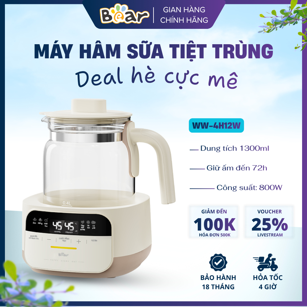 WW-5H12N Máy Đun Nước Pha Sữa Bear 1.3L Giữ Nhiệt 72h Khử Clo An Toàn Cam Kết Chất Lượng