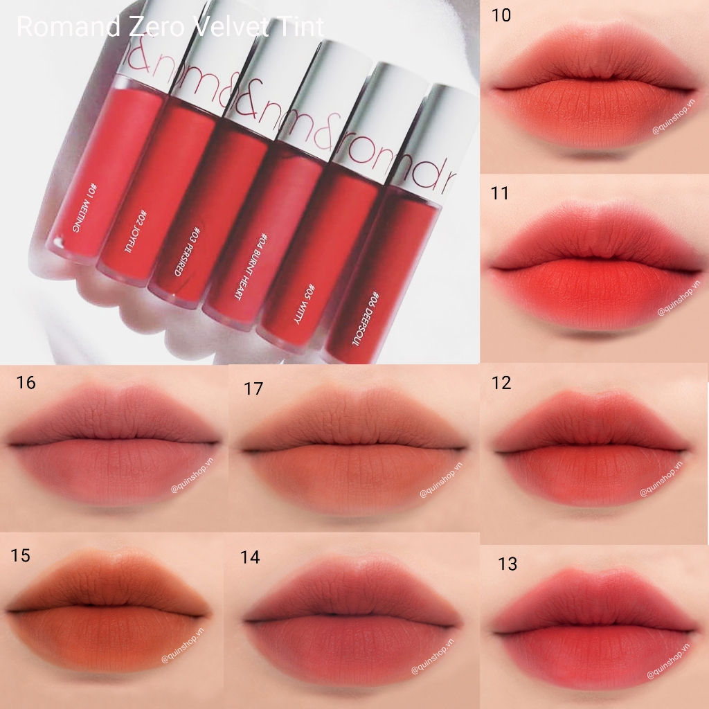 [MÀU 1-30] Romand Zero Velvet Tint Son Kem Lì Cực Nhẹ Môi 5.5g