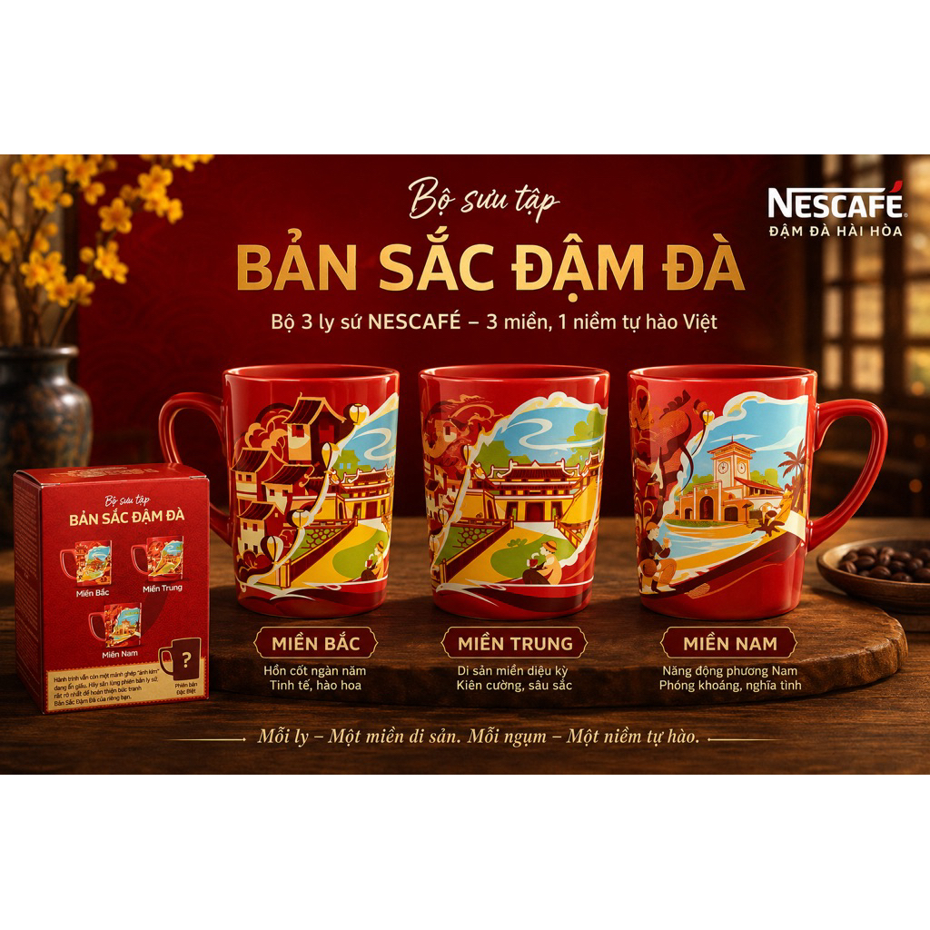 Ly Sứ NESCAFÉ Bản Sắc Đậm Đà Phiên Bản 3 Miền | Ly Gốm Cao Cấp Sưu Tầm Miền Bắc - Miền Trung - Miền 