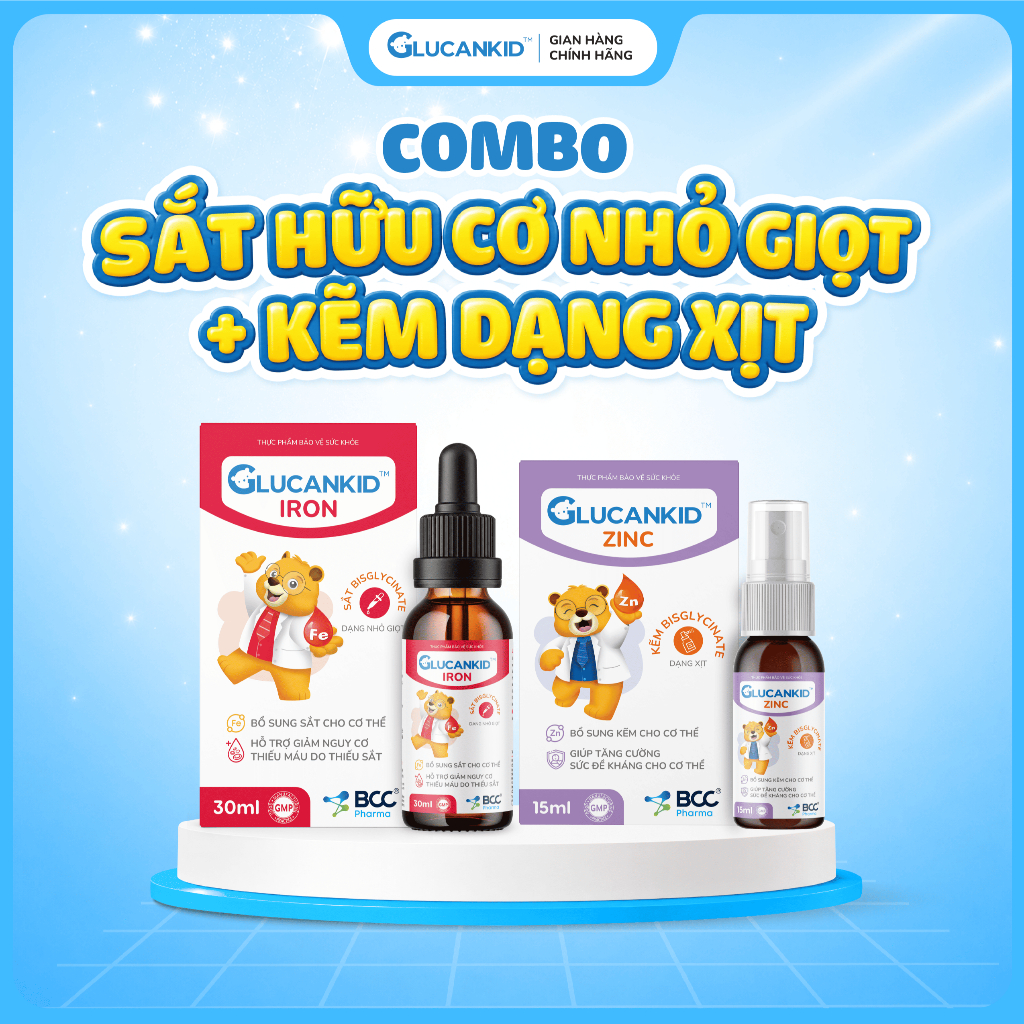 [Combo Sắt + Kẽm Glucankid] - hỗ trợ bổ sung sắt, giảm nguy cơ thiếu máu, tăng cường sức đề kháng ch