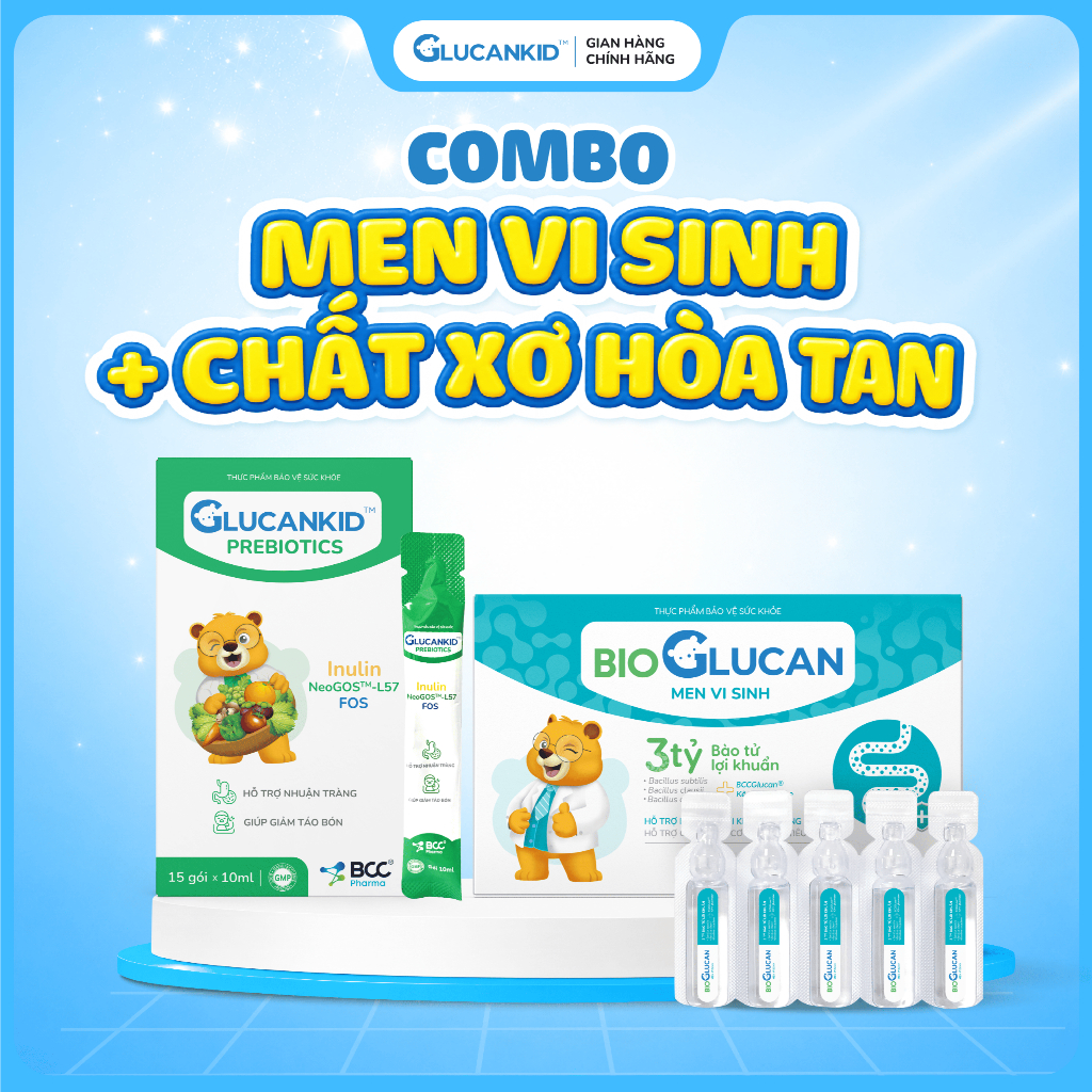[Combo Men vi sinh + Chất xơ hòa tan Glucankid] hỗ trợ nhuận tràng và giảm nguy cơ rối loạn tiêu hóa