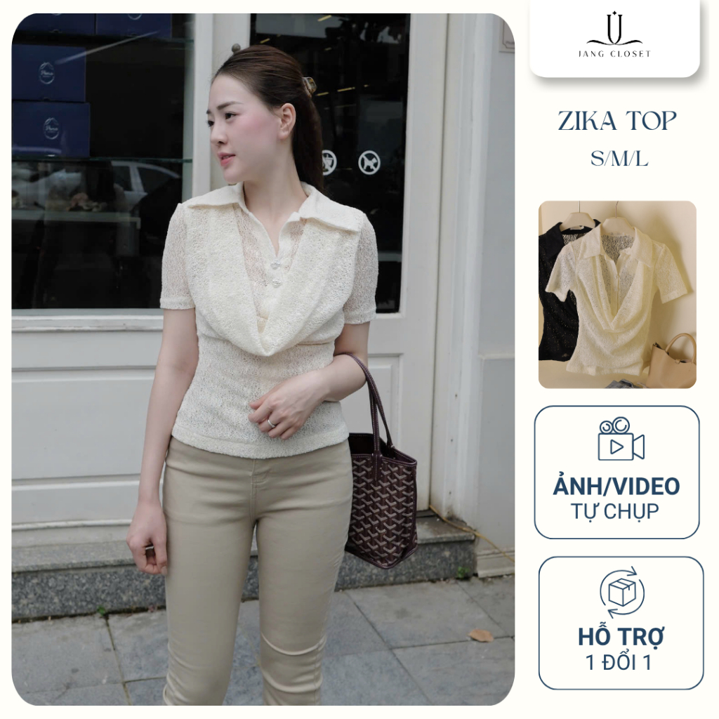 [NEW COLLECTION] Áo thun lưới co dãn thiết kế cổ sơ mi mặc đi làm đi chơi  Zika Top by Jang closet