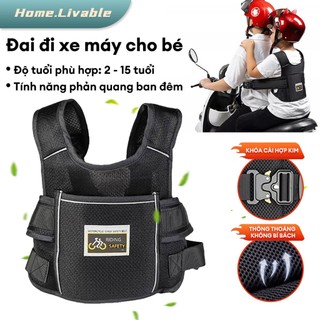 Đai Đi Xe Máy Cho Trẻ 2-12 Tuổi Khóa kim loại nâng cấp Có Dải Phản Quang Bản lưới thoáng khí mùa hè túi đựng đồ