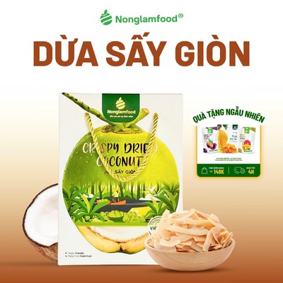 Dừa Khô Sấy Giòn NONGLAMFOOD Thơm Béo Giòn Rụm Trái Cây Sấy Đồ Ăn Vặt Văn Phòng Hộp 150g