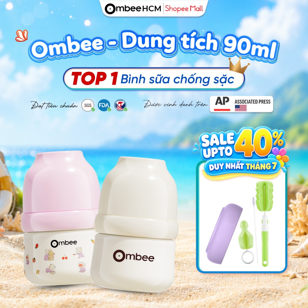 Bình Sữa Ombee PPSU Anti-Colic Chống Sặc Và Đầy Hơi Núm Ti Mềm Mô Phỏng Ti Mẹ Dung Tích 90ml
