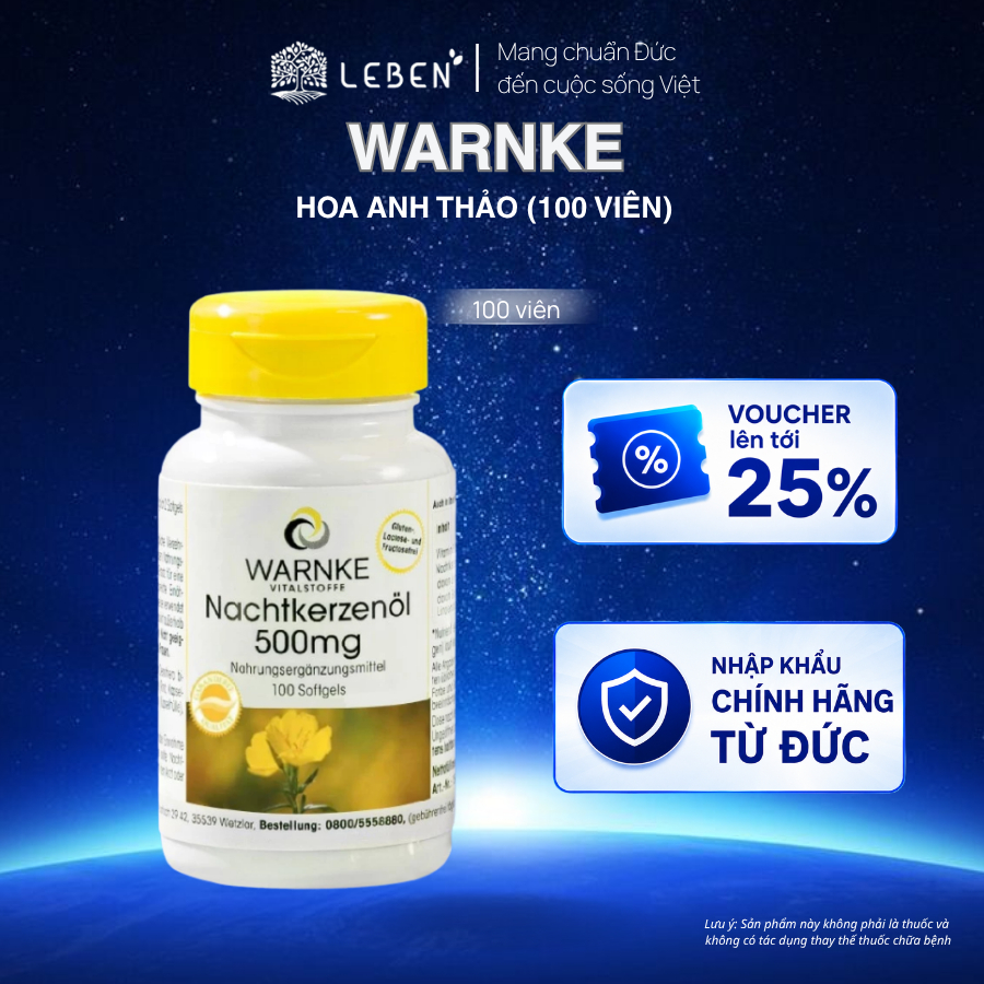 Tinh dầu hoa anh thảo Warnke Nachtkerzenöl 500mg hỗ trợ cân bằng nội tiết tố nữ, hỗ trợ làm đẹp cho 