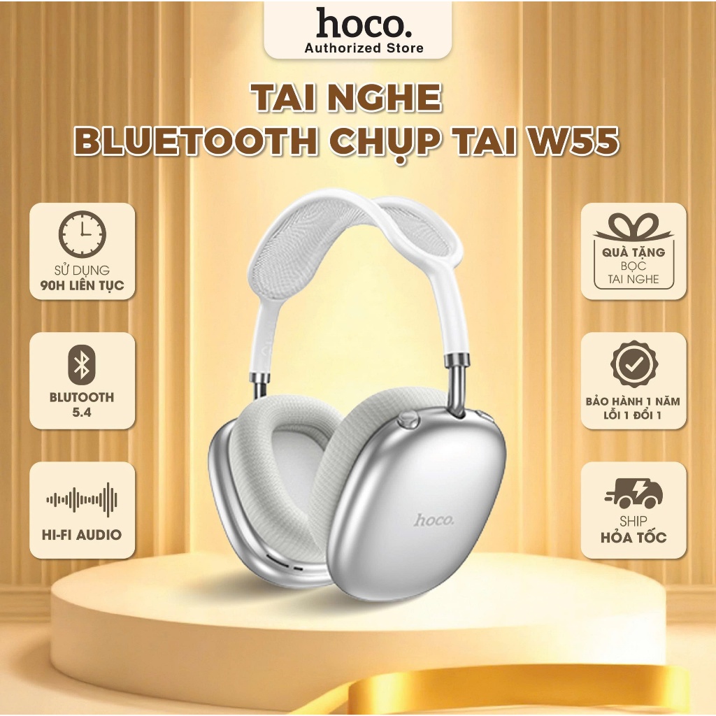 [Tặng bọc da] Tai nghe bluetooth HOCO W55 pin 90 tiếng siêu bền, bản base, plus chống ồn ANC