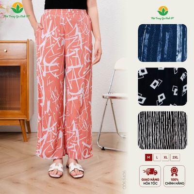 Quần suông nữ dáng dài chất Lanh họa tiết thời trang Việt Thắng - Q06.6406