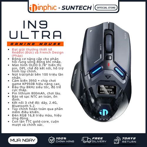 Chuột Gaming Flagship INPHIC IN9 ULTRA | Màn Hình OLED, Reddot Award, PAW3950, 8K Polling, Switch 10
