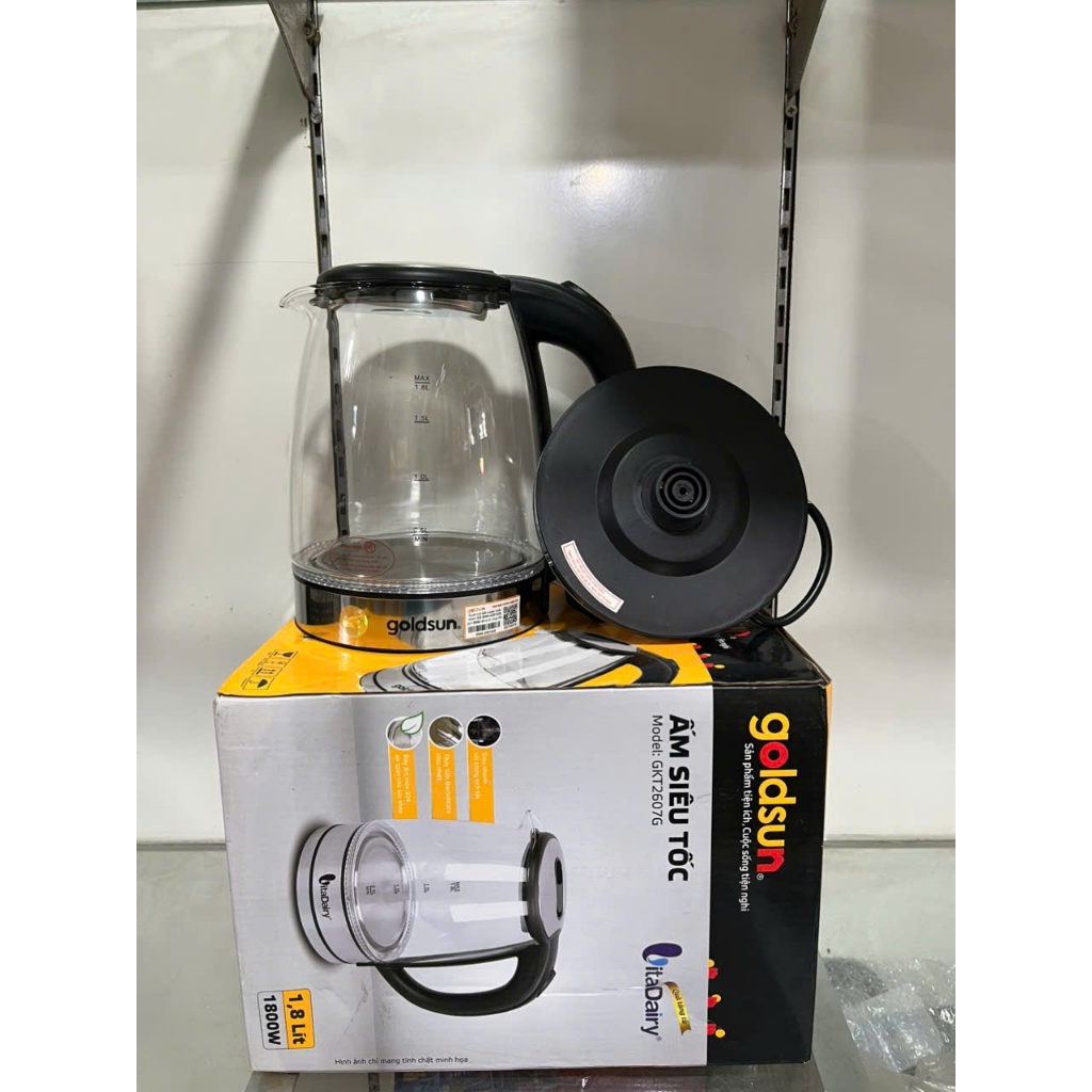 Ấm siêu tốc, bình đun siêu tốc thủy tinh Goldsun GKT2607G cao cấp chịu nhiệt 1.8L- quà tặng vitadair