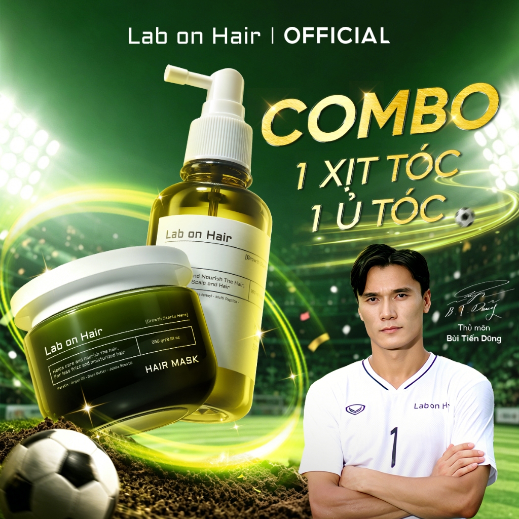 Combo Xịt mọc tóc+ Kem Ủ Tóc  Lab on Hair dưỡng tóc 160ml+250ml hỗ trợ cải thiện tình trạng gẫy rụng