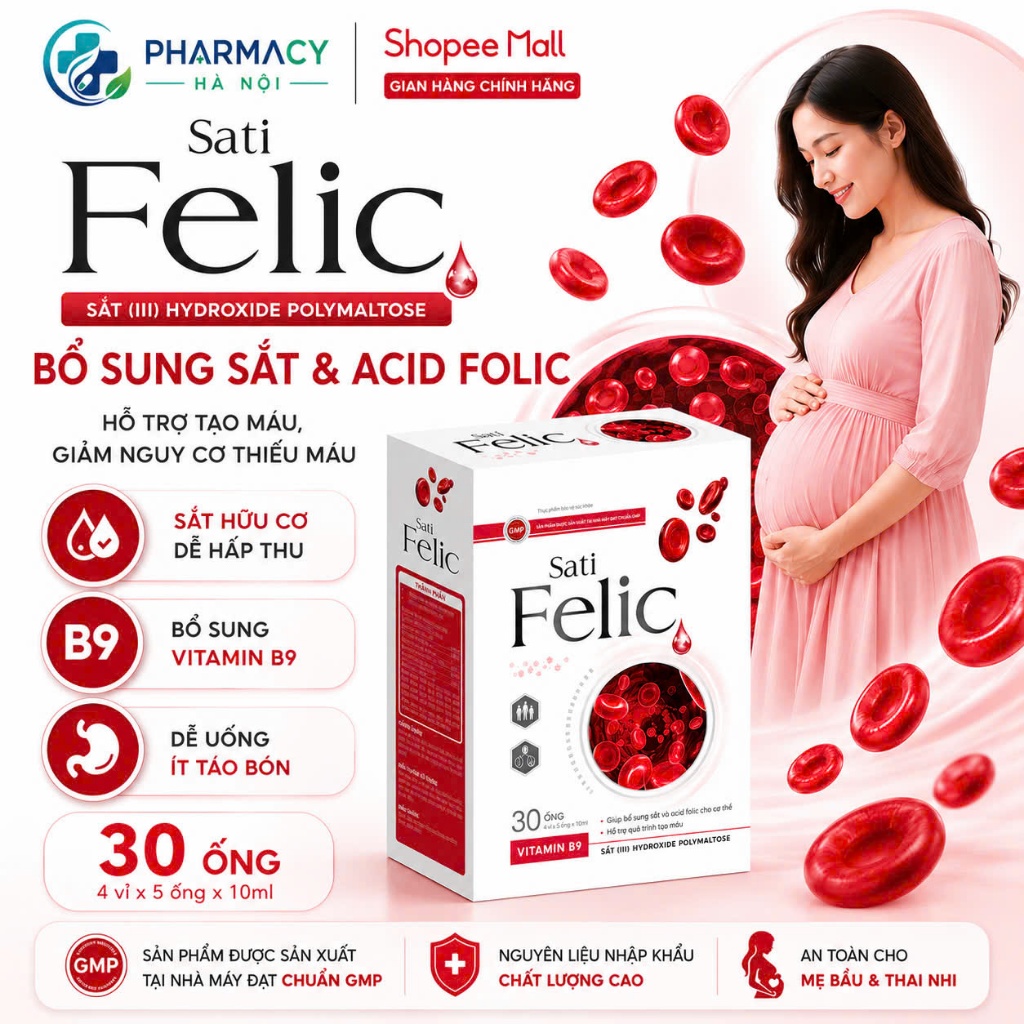 FELIC , Hỗ Trợ Tạo Máu, Tạo Hồng Cầu, Giảm Nguy Cơ Thiếu Máu ( Hộp20 ống)