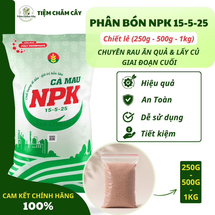 (1kg) Phân bón Chuyên Rau Ăn Quả & Rau Lấy Củ Giai Đoạn Cuối |  NPK Cà Mau 15-5-25