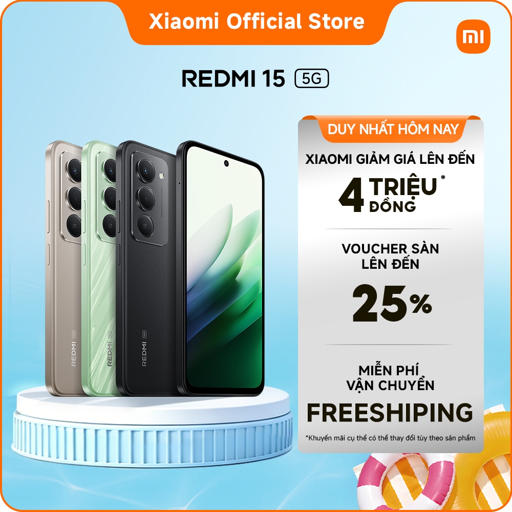 Redmi 15 5G (4+128GB|8+256GB) |Pin 7000mAh (typ) cực lớn|Snapdragon® 6s Gen 3 with 5G|Màn hình FHD+ 