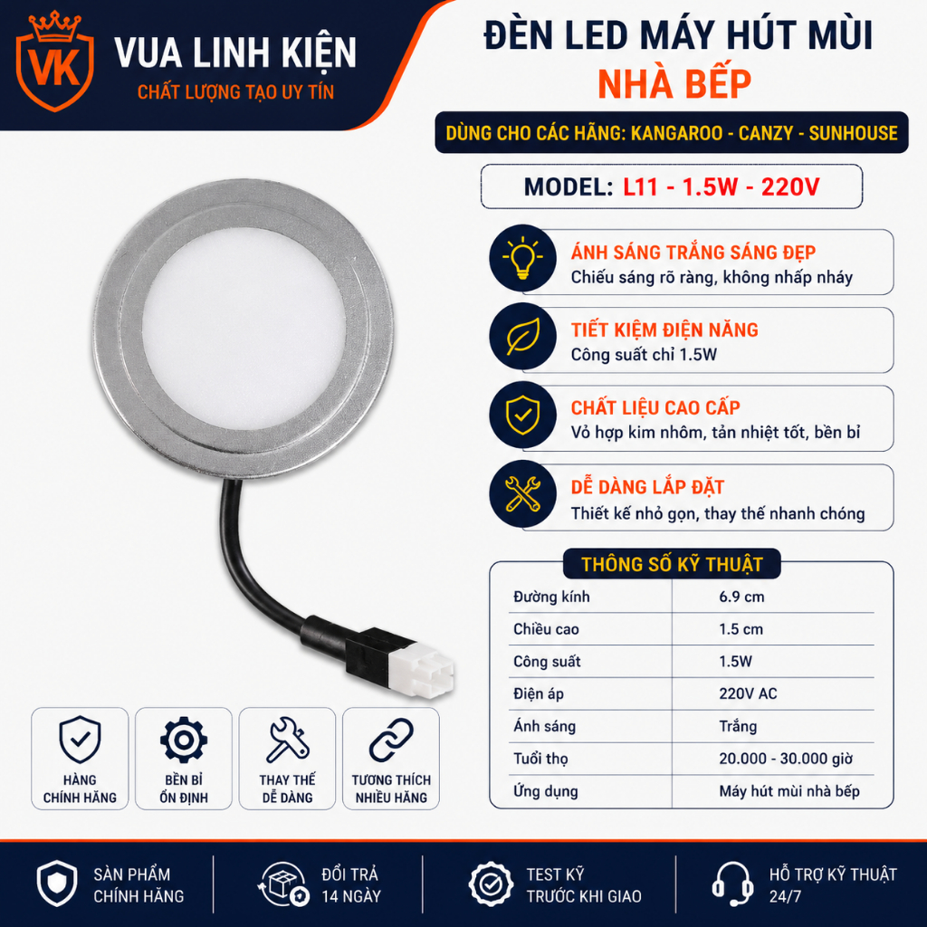 Đèn máy hút mùi, đèn led 220v 1,5W