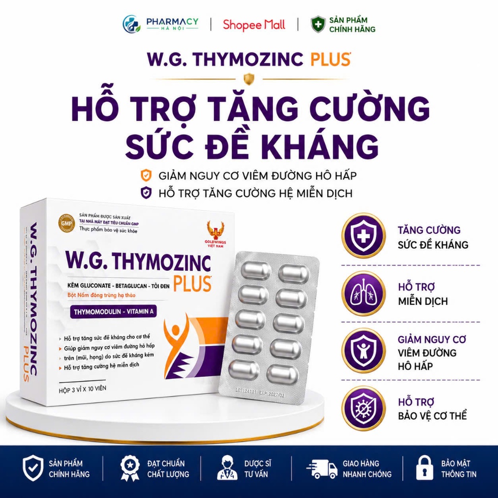 ThymozinC PLUS - Hỗ trợ tăng sức đề kháng, giảm viêm đường hô hấp, giúp kích thích ăn ngon ( Hộp 30 