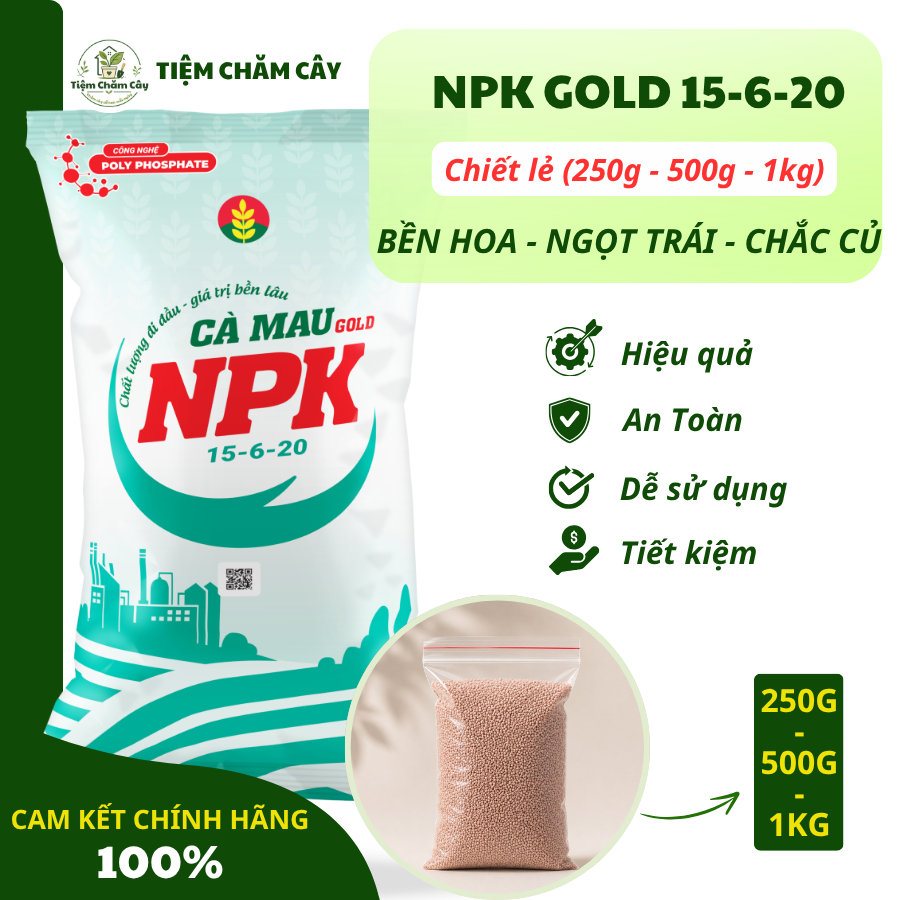(1kg) Phân Bón Bền hoa - Ngọt trái - Chắc củ | NPK Gold 15-6-20 Cà Mau