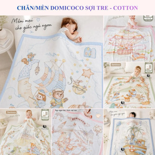 Chăn đắp mền sợi tre Domicoco 4 lớp 110x140cm bamboo cotton mềm thoáng mát cho bé sơ sinh, họa tiết hoạt hình cao cấp