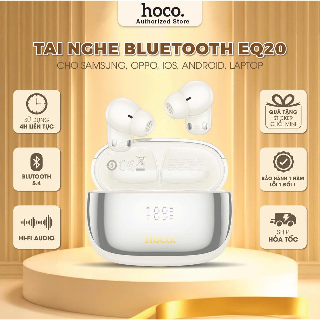 Tai nghe nhét tai chống ồn Hoco EQ20 pin bền - kiểu dáng hiện đại có màn hình hiển thị pin - pin 35h