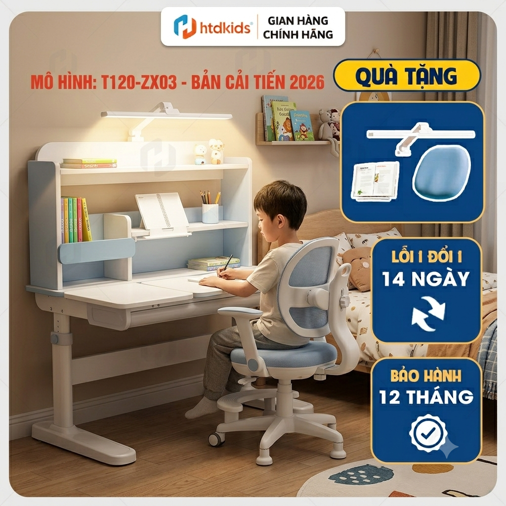 Bàn Học Chống Gù Thông Minh HTDkids T100 T200 (100-120cm) Cho Bé Tiểu Học & Trung Học