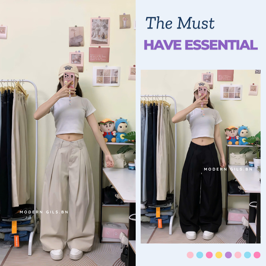 Quần Kaki Nữ Ống Rộng, Quần Kaki Nữ Ống Suông Cạp Trễ Chất Liệu Kaki Mềm Mại Modern Girls
