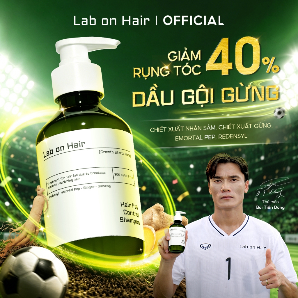 Dầu gội gừng Lab On Hair Nhân sâm Redensyl cải thiện tình trạng rụng tóc dầu gội mọc tóc 300ml