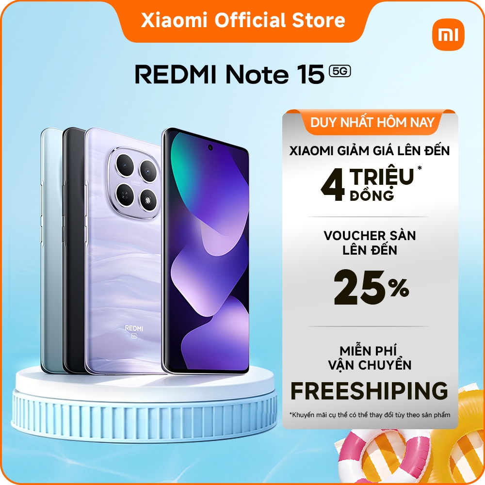 Điện thoại thông minh Redmi Note 15 5G (6+128GB|8+256GB)|Pin 5520mAh với thiết kế mỏng nhẹ
