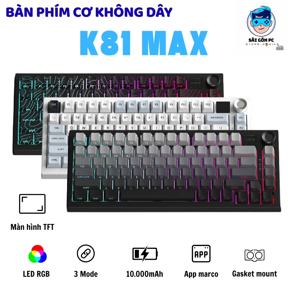 Bàn Phím Cơ Gaming Không Dây Atas K81 Max 3 Mode | Màn Hình TFT 1.4 Inch, Gasket Mount, Hot Swap 5 P