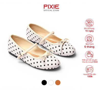 Giày Búp Bê Nữ Chấm Bi Đế Bệt Quai Ngang Phối Nơ Thời Trang Pixie H470