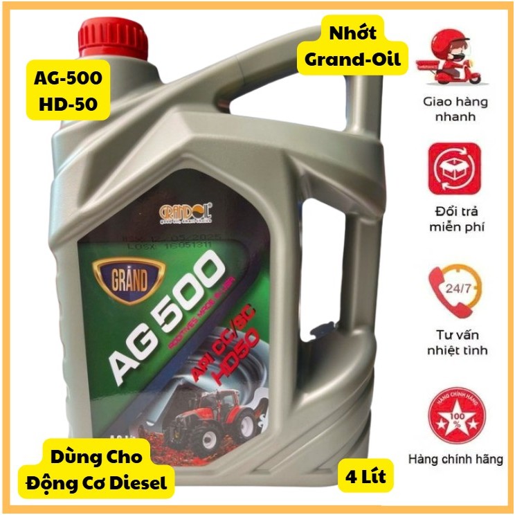 🎁 Nhớt Grand-Oil AG500 HD-50 4 Lít - Dùng Cho Động Cơ Diesel Công Suất Vừa Và Nhỏ