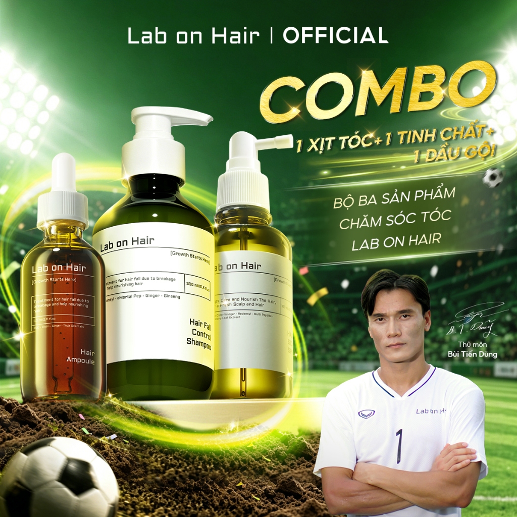 Combo xịt mọc tóc + dầu gội gừng + Tinh chất sâm gừng Lab on Hair  giảm gẫy rụng tóc  160ml+300ml+60