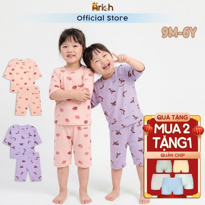 Bộ Lửng Bé Gái Arich Princess, bộ đồ bé gái vải Petit Modal, mềm, mát cho bé size từ 12 th-6 tuổi