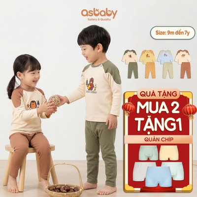 Bộ dài tay thu đông trẻ em Little Woods, Đồ bộ thu đông size (8-30kg) , vải petit cotton 2 lớp, ấm áp size 9M-7 tuổi