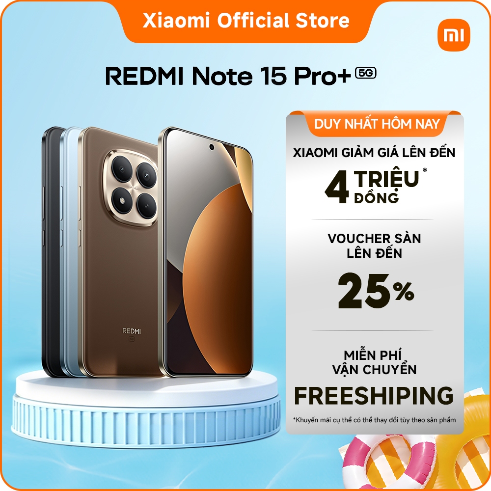 Điện thoại thông minh Redmi Note 15 Pro+ 5G (12+256GB)|Pin lớn 6500mAh và sạc nhanh HyperCharge 100W