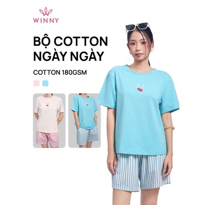 Bộ mặc nhà WINNY chất liệu cotton quần ngắn tay ngắn thoải mái | 1MNCT26002N