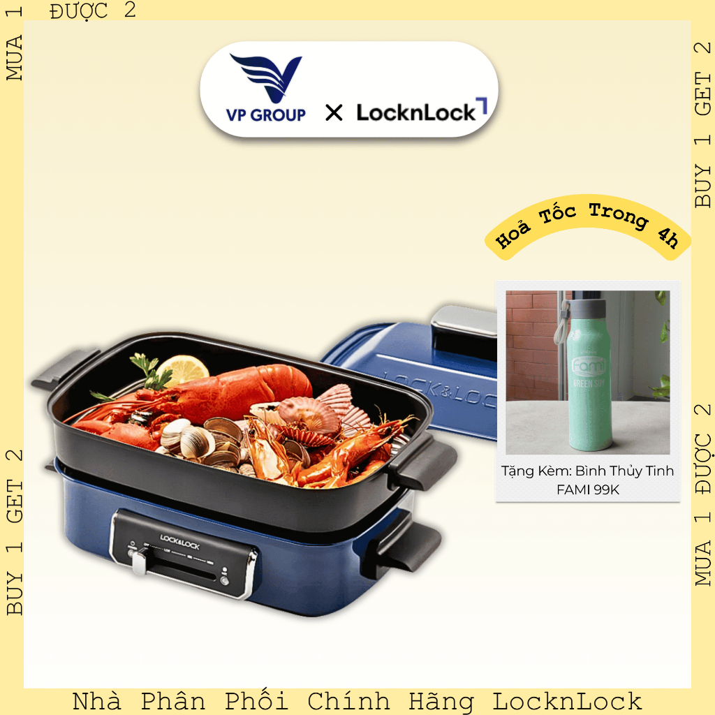 [CHÍNH HÃNG] NỒI ĐIỆN ĐA NĂNG LocknLock, dung tích 2.5L, Màu Navy, EJG556