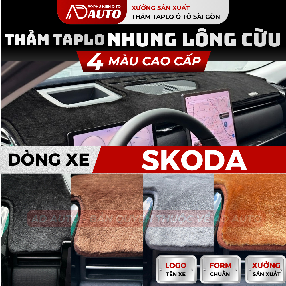 Thảm Taplo Nhung Lông Cừu SKODA SLAVIA, KUSHAQ, Thảm Phủ Taplo Cao Cấp Chuẩn Form, AD AUTO
