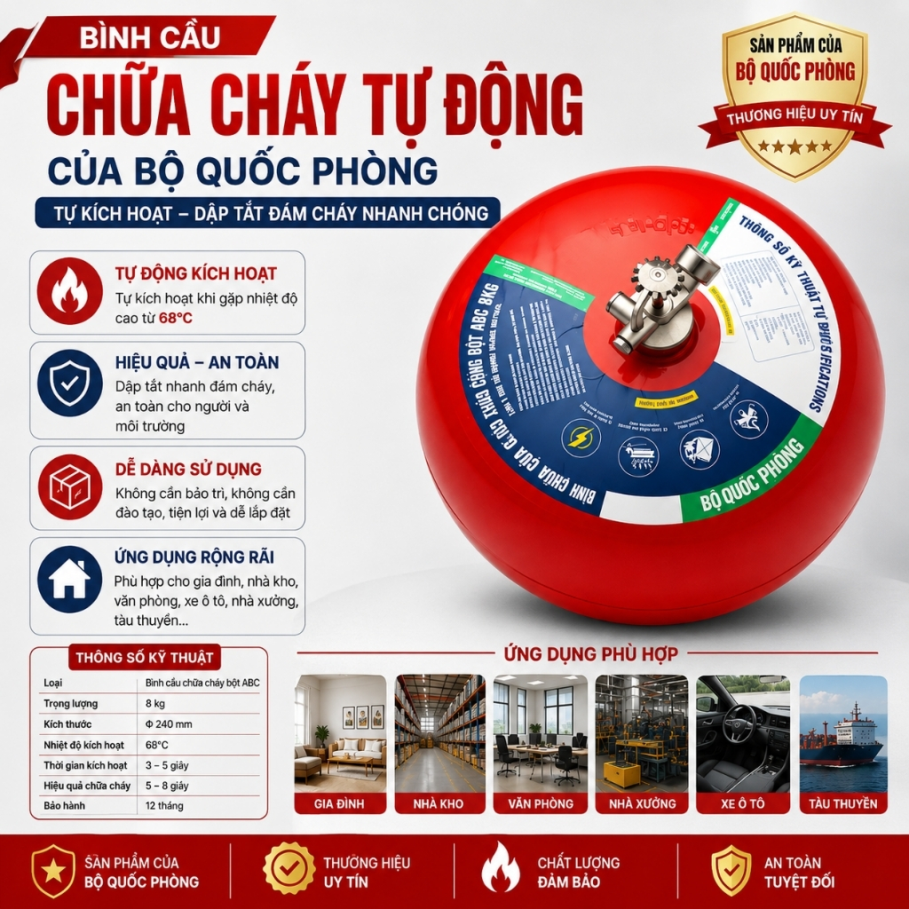 Bình Cầu Chữa Cháy 83MEC Bộ Quốc Phòng Chính Hãng, Đầy Đủ Kiểm Định, Bảo Hành 5 Năm