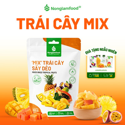 Trái Cây Sấy Mix 5 Vị NONGLAMFOOD Dẻo Mềm Chua Ngọt Hài Hòa, Trái Cây Sấy Dẻo, Đồ Ăn Vặt Túi 100g